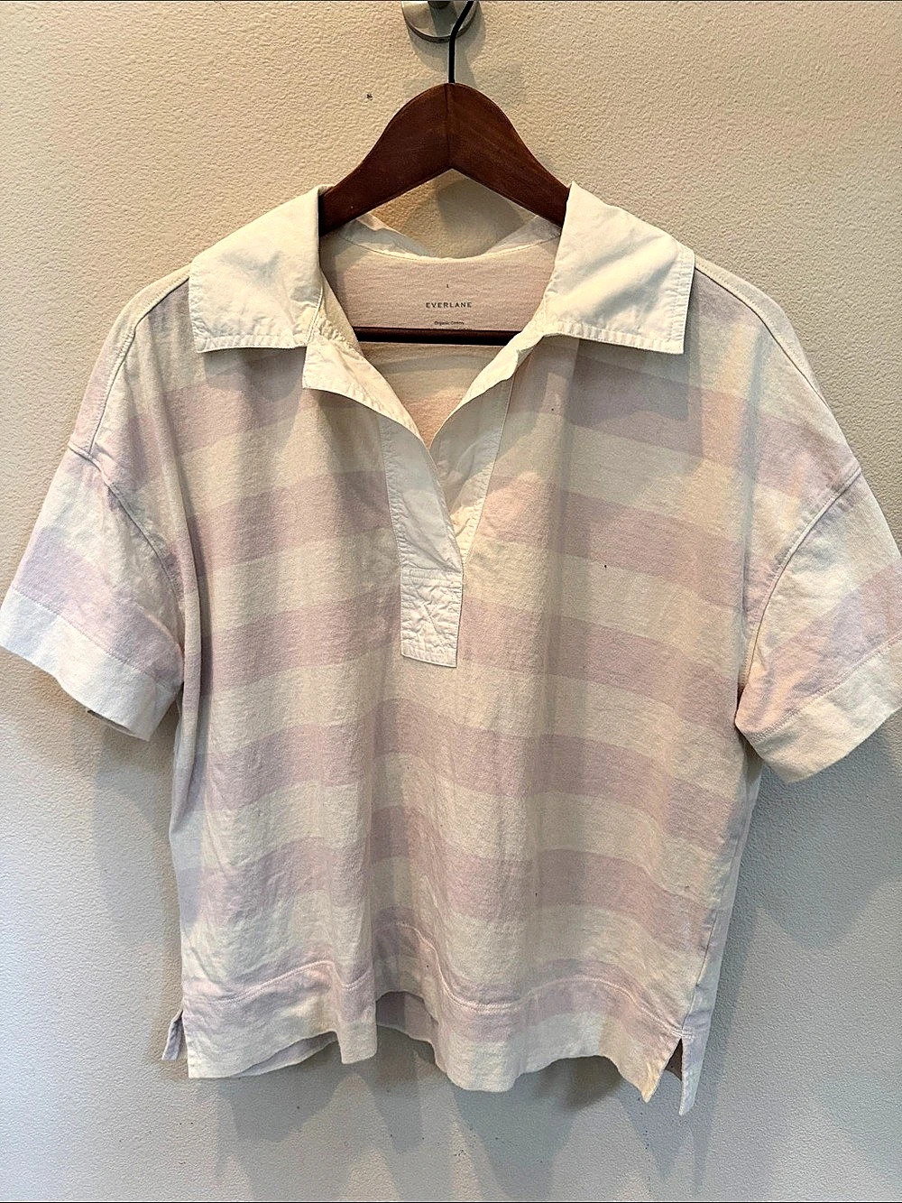 Everlane Organic Cotton Plaid Shirt in Pink & Green Large